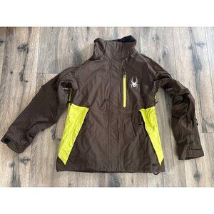 Spyder Ladies M Brown & Neon Yellow Waterproof Ski Jacket With Logo Accents